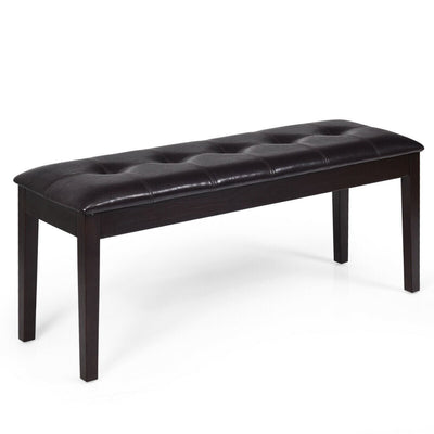 Upholstered Dining Room PU Bench Solid Wood Button Tufted-Brown - Relaxacare