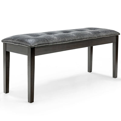 Upholstered Dining Room PU Bench Solid Wood Button Tufted-Gray - Relaxacare