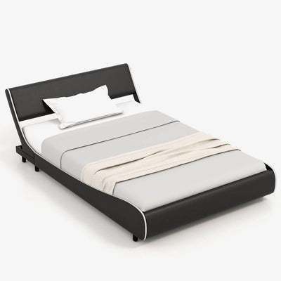 Upholstered Platform Bed Frame Low Profile Faux Leather with Curved Headboard - Relaxacare