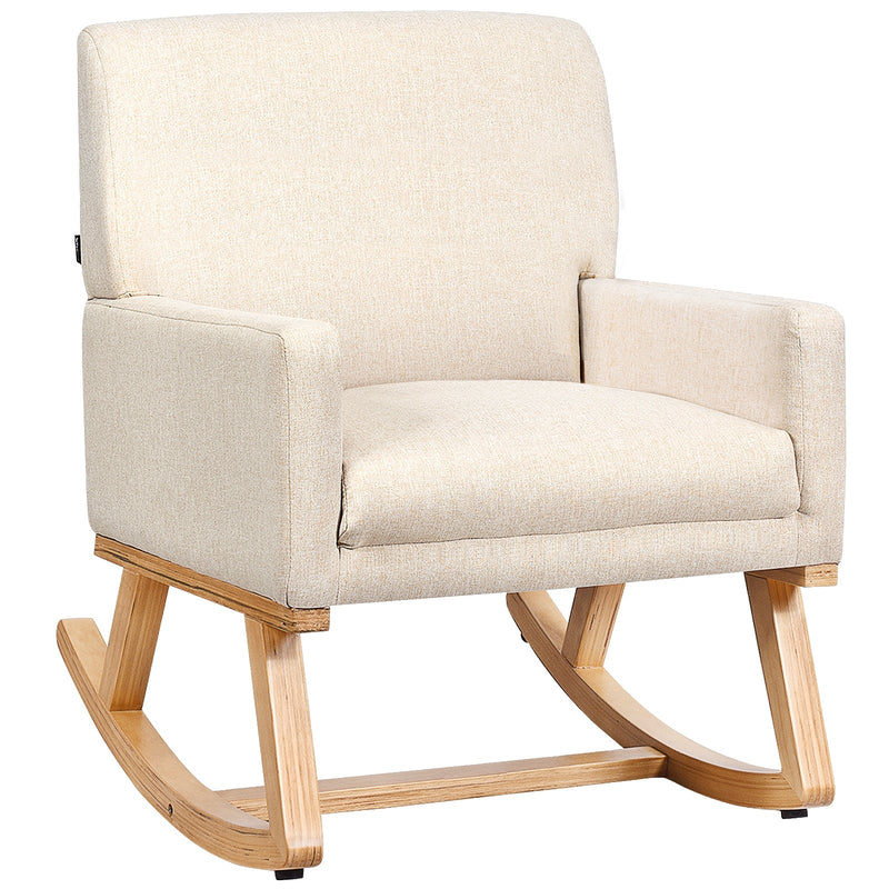 Upholstered Rocking Chair with and Solid Wood Base-Beige - Relaxacare