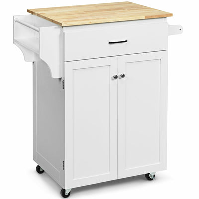Utility Rolling Storage Cabinet Kitchen Island Cart with Spice Rack-White - Relaxacare