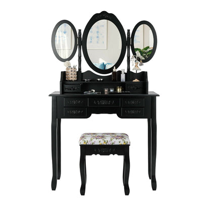 Vanity Set with Tri-Folding Mirror and Cushioned Stool - Relaxacare