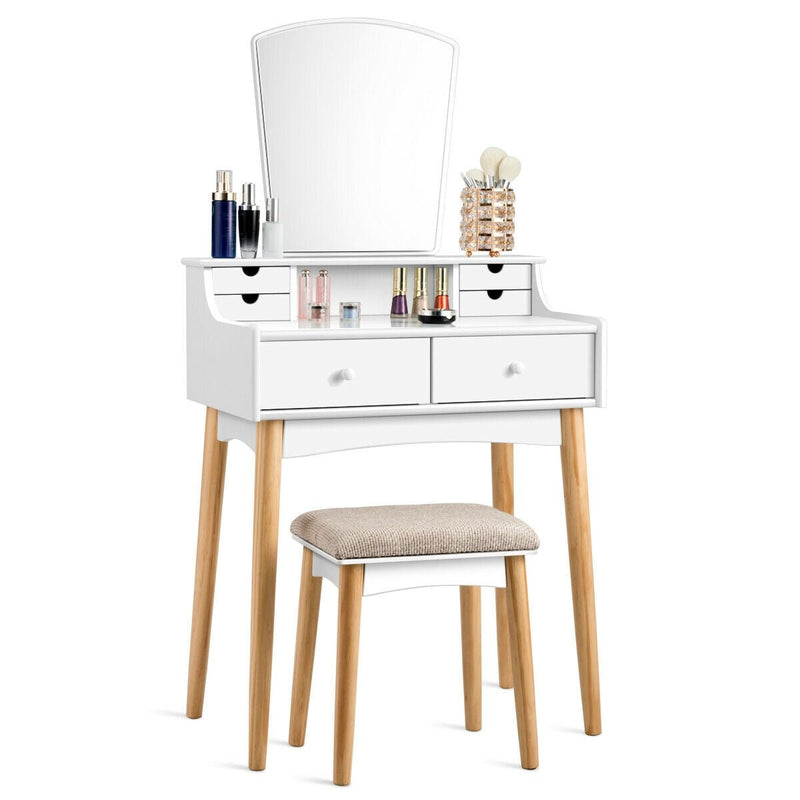 Vanity Table Set Dressing Table Cushioned Stool Makeup Table - Relaxacare
