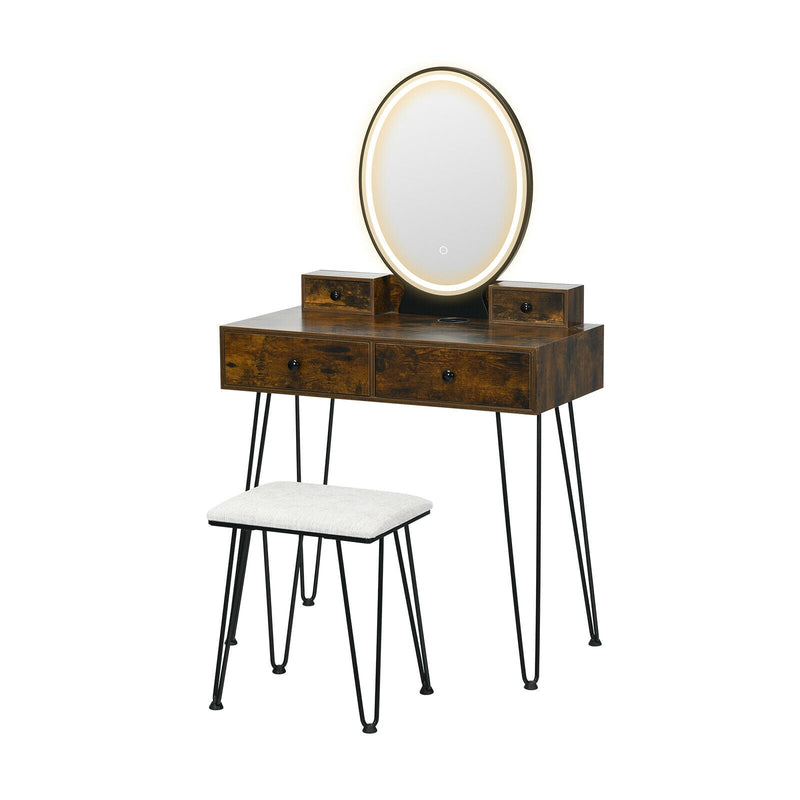 Vanity Table Set with 3-Color Lighted Dimmable Mirror - Relaxacare