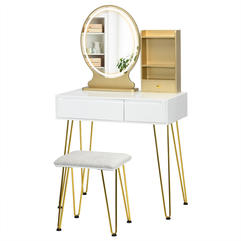 Vanity Table Set with Lighted Mirror and Cushion Stool - Relaxacare