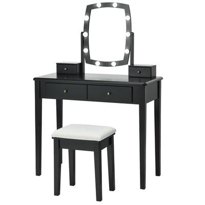 Vanity Table Set with Lighted Mirror for Bedroom and Dressing Room-Black - Relaxacare