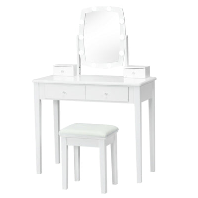 Vanity Table Set with Lighted Mirror for Bedroom and Dressing Room-White - Relaxacare