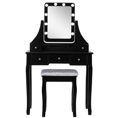 Vanity Table Set with Rectangular Mirror-Black - Relaxacare