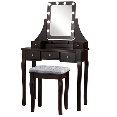 Vanity Table Set with Rectangular Mirror-Coffee - Relaxacare