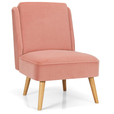 Velvet Accent Armless Side Chair with Rubber Wood Legs for Bedroom-Pink - Relaxacare