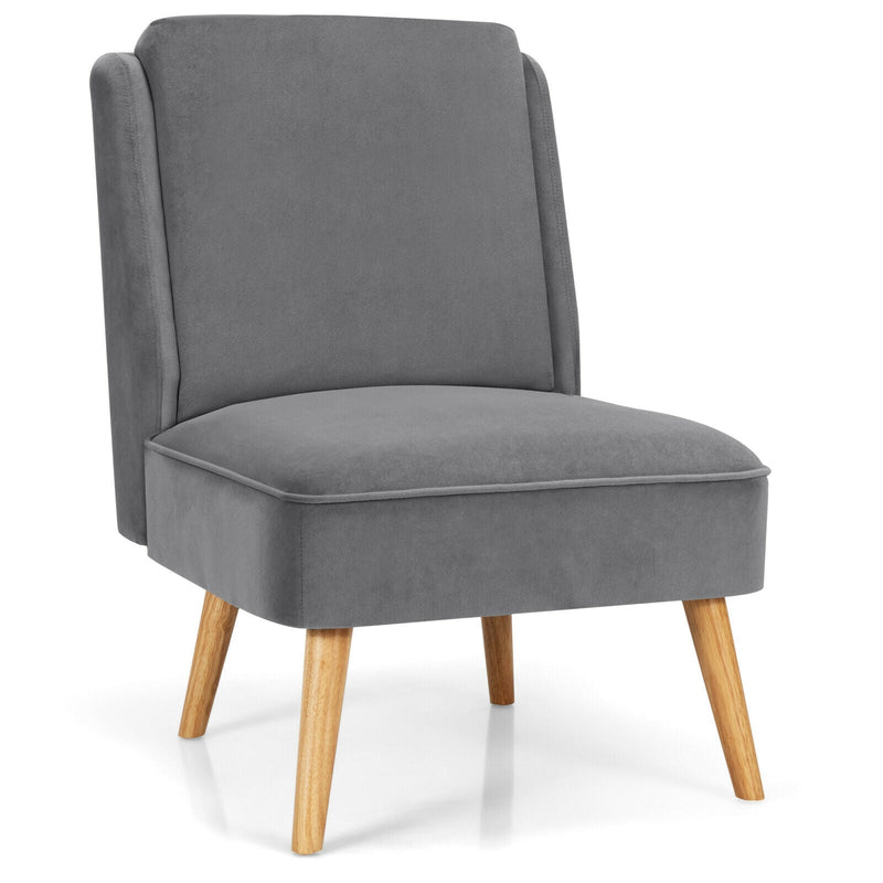 Velvet Accent Chair with Rubber Wood Legs for Living Room-Gray - Relaxacare