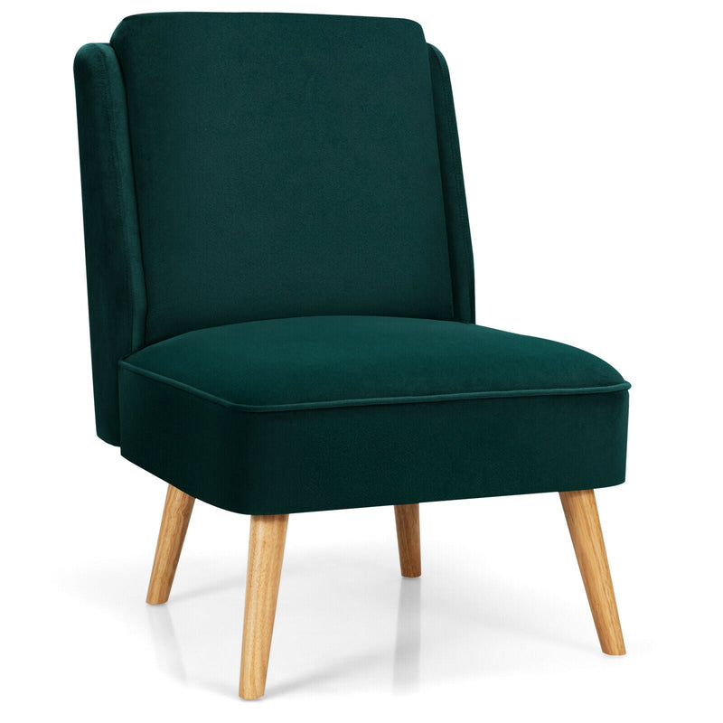 Velvet Accent Chair with Rubber Wood Legs for Living Room-Green - Relaxacare