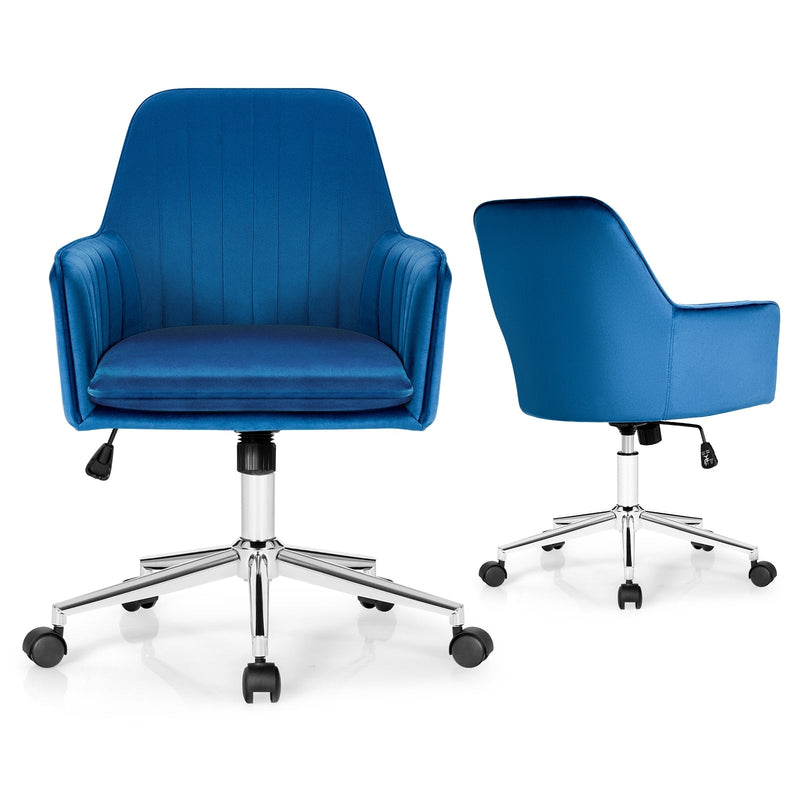 Velvet Accent Office Armchair with Adjustable Swivel and Removable Cushion-Blue - Relaxacare