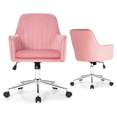 Velvet Accent Office Armchair with Adjustable Swivel and Removable Cushion-Pink - Relaxacare