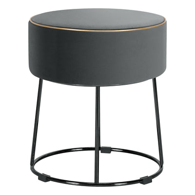Velvet Round Footrest Ottoman with Metal Base and Non-Slip Foot Pads-Gray - Relaxacare