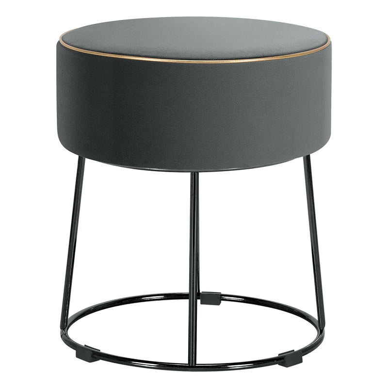 Velvet Round Footrest Ottoman with Metal Base and Non-Slip Foot Pads-Gray - Relaxacare