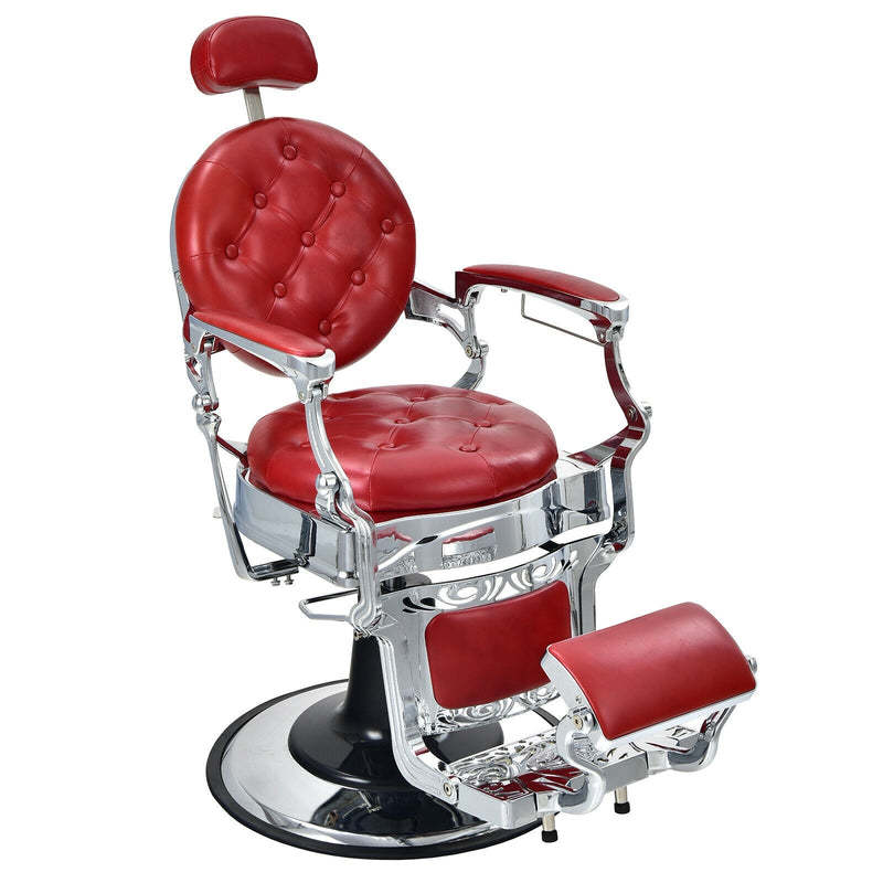 Vintage Barber Chair with Adjustable Height and Headrest-Red - Relaxacare