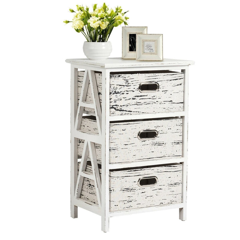 Vintage Wood Frame End Table Chest with 3 Fabric Drawers - Relaxacare