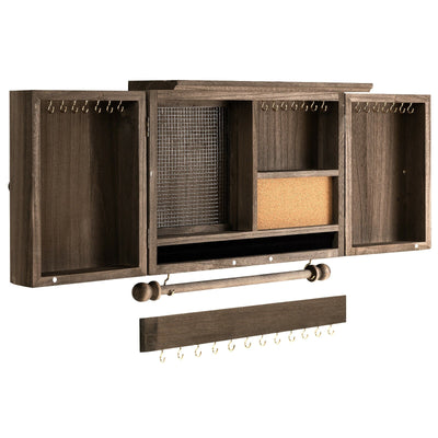 Vintage Wood Wall Mounted Jewelry Organizer with Barn Door - Relaxacare