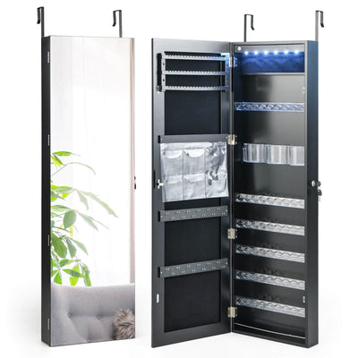 Wall Door Mounted Jewelry Armoire with Frameless LED Mirror - Relaxacare