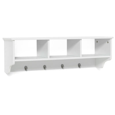 Wall Mount Cubby Organizer Hooks Entryway Storage Shelf-White - Relaxacare
