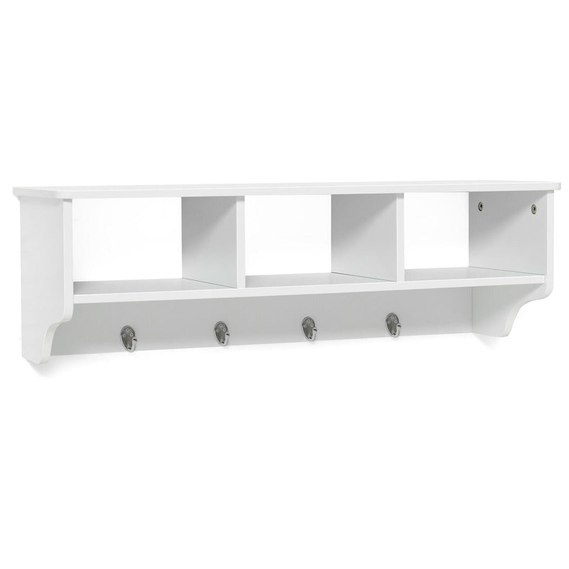Wall Mount Cubby Organizer Hooks Entryway Storage Shelf-White - Relaxacare
