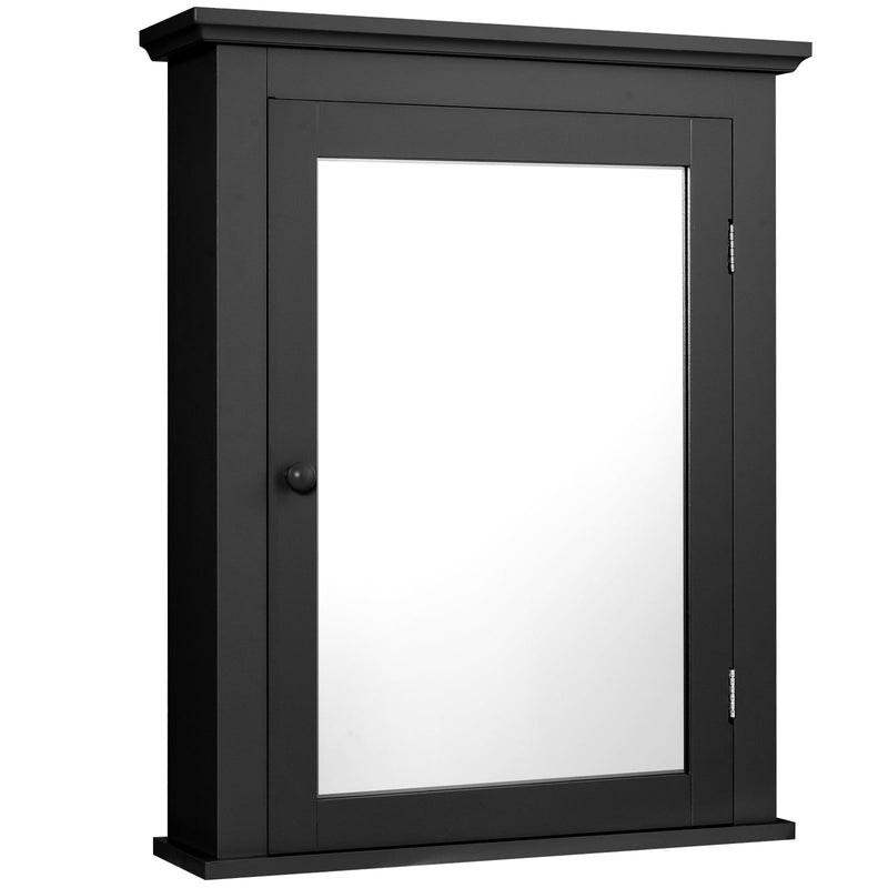 Wall Mounted Bathroom Mirror Cabinet with 5-level Height-adjustable Shelf-Black - Relaxacare