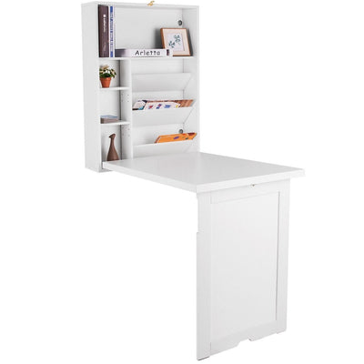 Wall Mounted Fold-Out Convertible Floating Desk Space Saver-White - Relaxacare