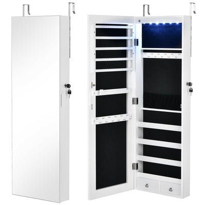 Wall Mounted Full Screen Mirror Jewelry Cabinet Armoire wirth 6 LEDs-White - Relaxacare