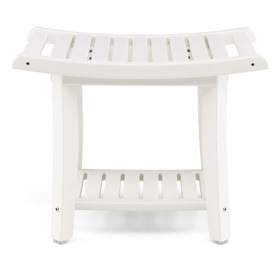 Waterproof Bath Stool with Curved Seat and Storage Shelf-White - Relaxacare