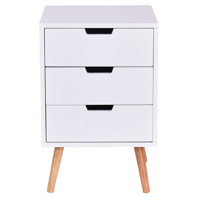 White Wood Side End Table Nightstand W/3 Drawers Mid-Century Accent - Relaxacare