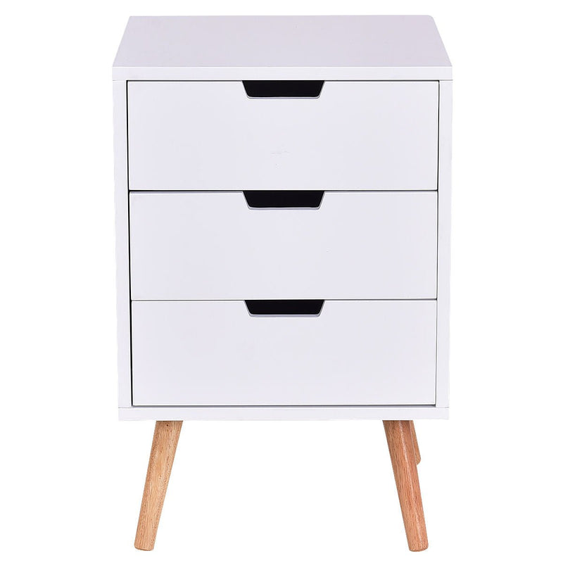 White Wood Side End Table Nightstand W/3 Drawers Mid-Century Accent - Relaxacare