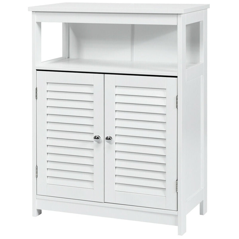 Wood Freestanding Bathroom Storage Cabinet with Double Shutter Door-White - Relaxacare
