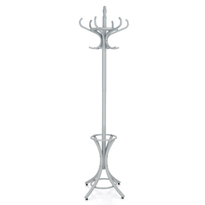 Wood Standing Hat Coat Rack with Umbrella Stand-Gray - Relaxacare