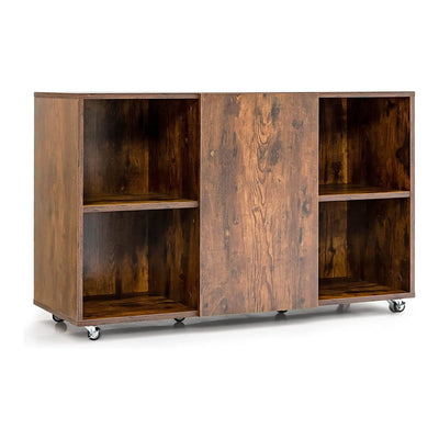 Wood Storage Cabinet with Wheels and 6 Compartments-Rustic brown - Relaxacare