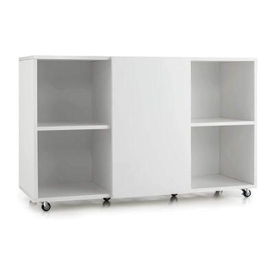 Wood Storage Cabinet with Wheels and 6 Compartments-White - Relaxacare