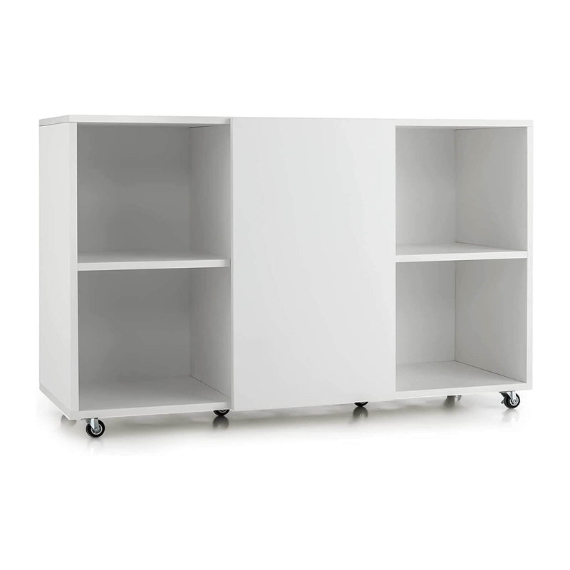 Wood Storage Cabinet with Wheels and 6 Compartments-White - Relaxacare