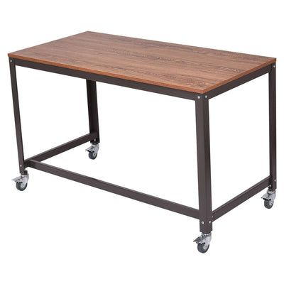 Wood Top Metal Frame Rolling Computer Desk Laptop Table - Relaxacare
