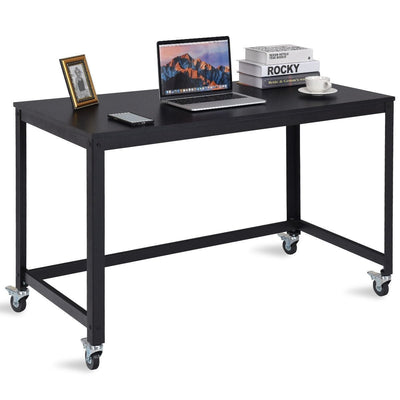 Wood Top Metal Frame Rolling Computer Desk Laptop Table-Black - Relaxacare