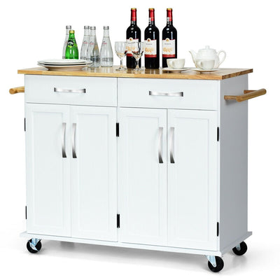 Wood Top Rolling Kitchen Trolley Island Cart Storage Cabinet-White - Relaxacare