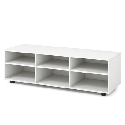 Wood TV Stand for TVs up to 55 Inches with 6 Storage Cubbies-White - Relaxacare
