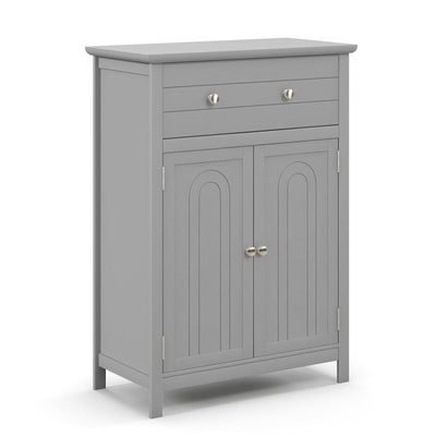 Wooden Bathroom Floor Cabinet with Drawer and Adjustable Shelf-Gray - Relaxacare