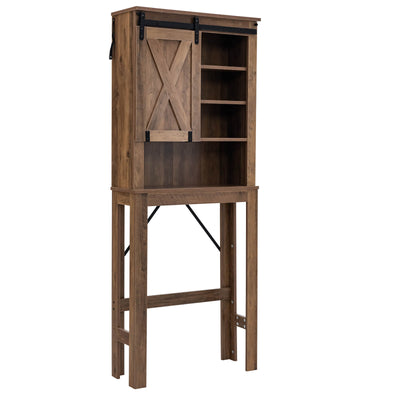 Wooden Bathroom Storage Cabinet with Sliding Barn Door and 3-level Adjustable Shelves-Rustic Brown - Relaxacare