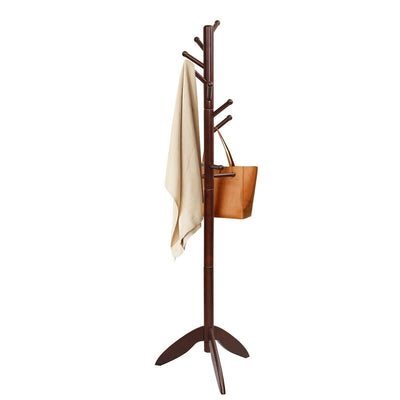 Wooden Free Standing Coat Rack with 11 Hooks-Walnut - Relaxacare