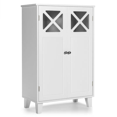 Wooden Freestanding Storage Cabinet with Visible Windows and 1 Adjustable Shelf - Relaxacare