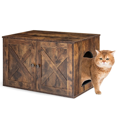 Wooden Hidden Cabinet Cat Furniture with Divider - Relaxacare