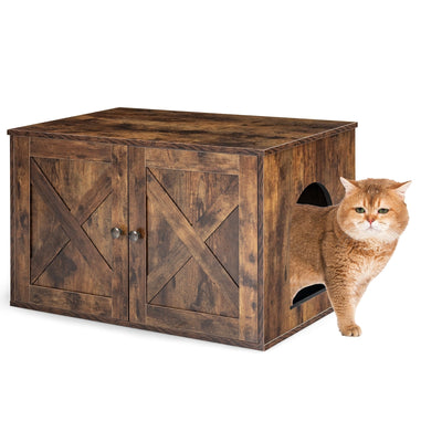 Wooden Hidden Cabinet Cat Furniture with Divider-Coffee - Relaxacare