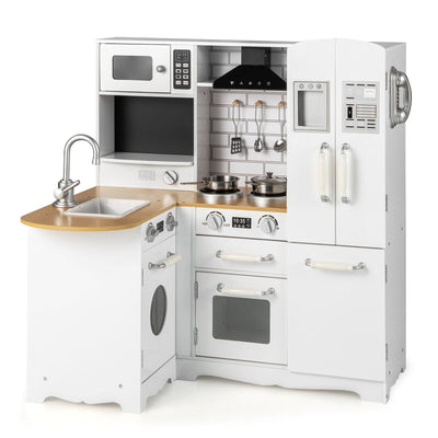 Wooden Kid's Corner Kitchen Playset with Stove for Toddlers-White - Relaxacare