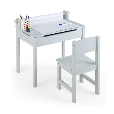 Wooden Kids Table and Chair Set with Storage and Paper Roll Holder - Relaxacare
