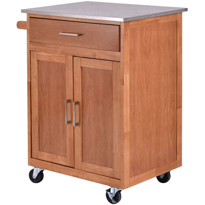 Wooden Kitchen Rolling Storage Cabinet with Stainless Steel Top - Relaxacare